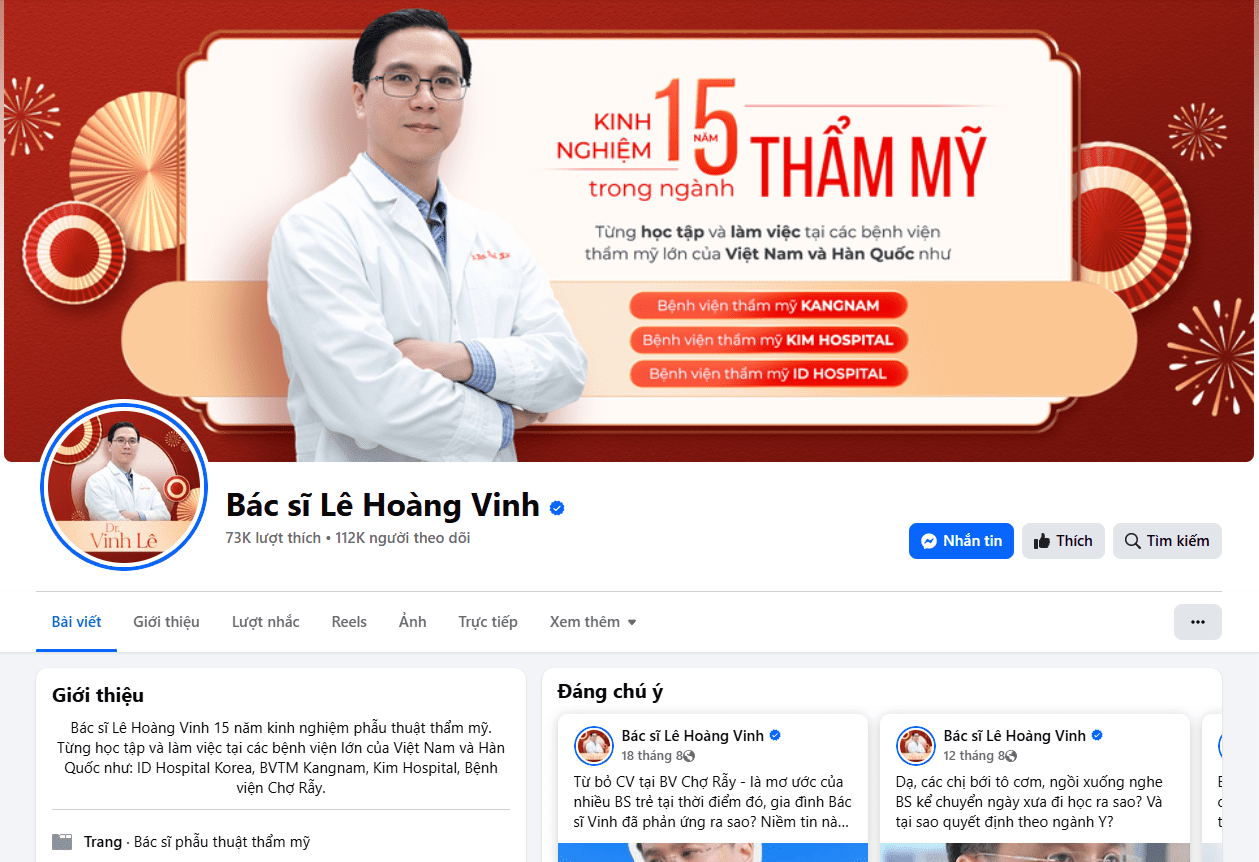 Kênh fanpage của Bác sĩ Lê Hoàng Vinh bị các đối tượng vu khống.